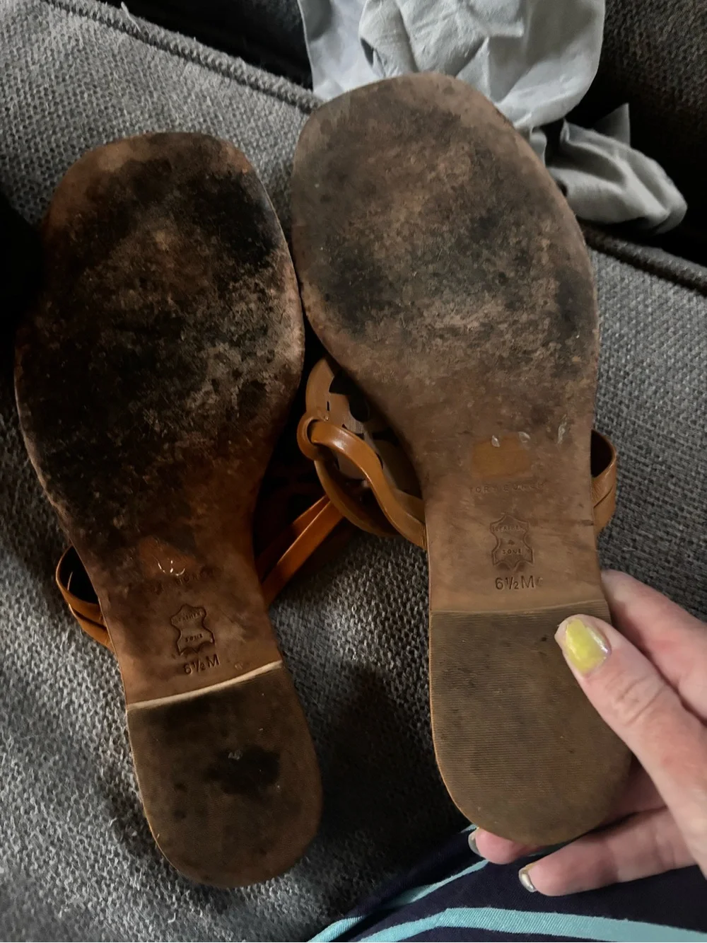 Tory Burch Brown Miller Leather Logo Thong Sandals